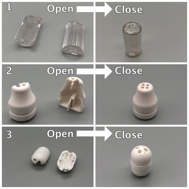 Glands de cordon fendus en plastique - Glands de sécurité / connecteurs de cordon - Différents modèles - Lot de 2